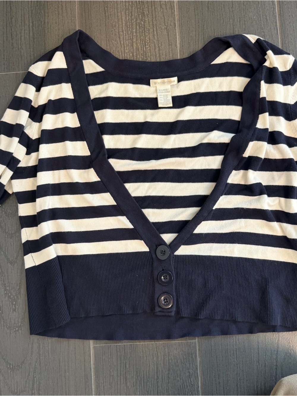 Worthington Navy & White Striped Button-Front Cardigan